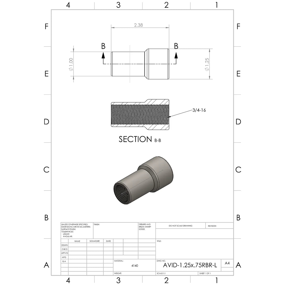 Chromoly 1.25x.120 3/4-16 Weld In Bung (Long) - AVID Racing