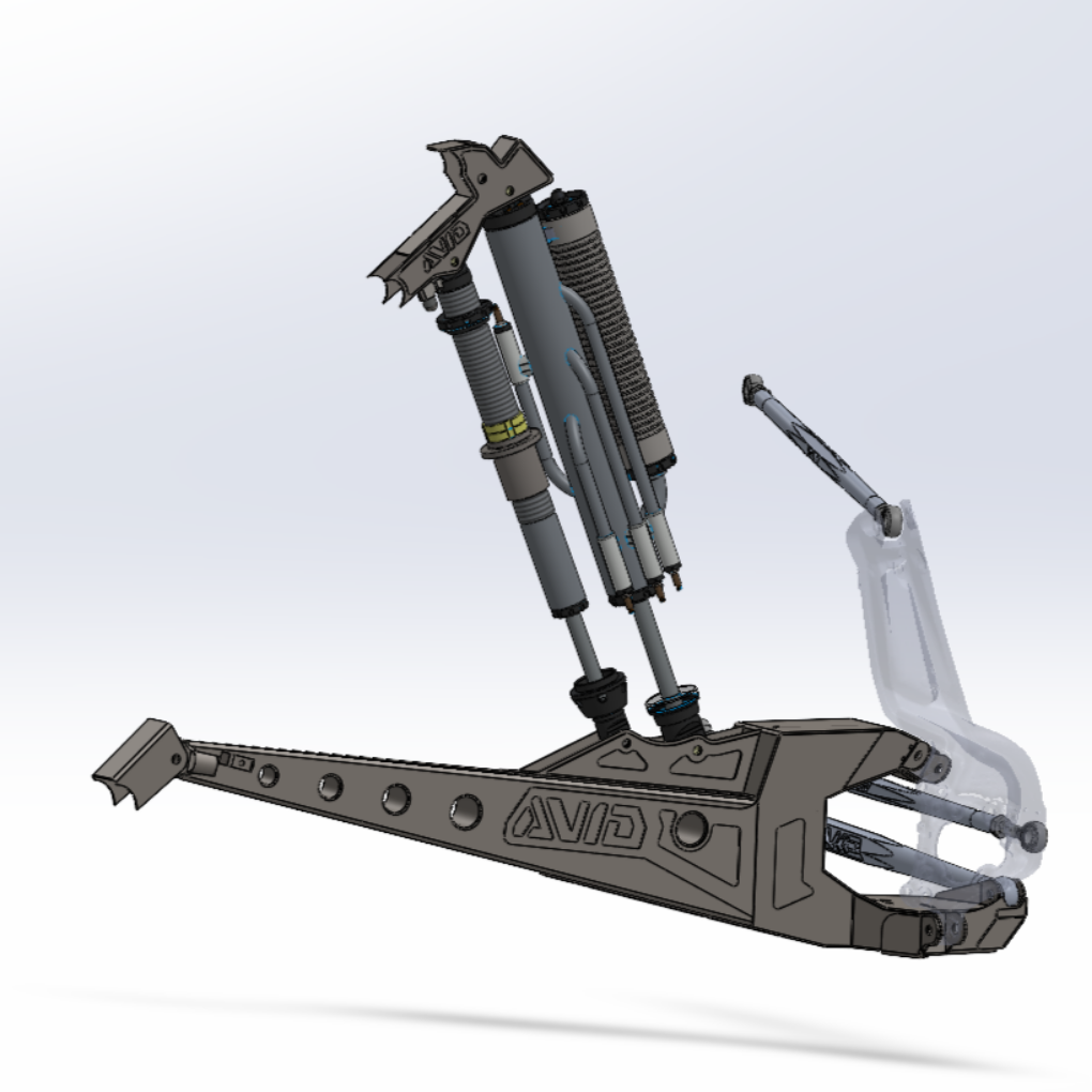 AVID Racing Can-Am Maverick R Rear Race Trailing Arm and Dual Shock Conversion Kit CAD draft of side view