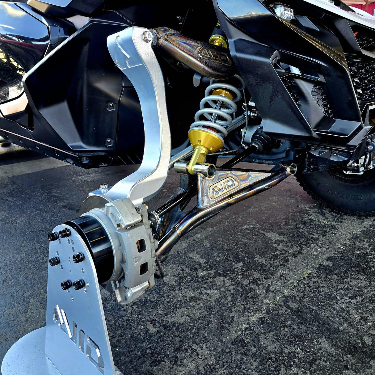 AVID Racing Can-Am Maverick R Baja Race Front Control Arm Kit display mounted on vehicle