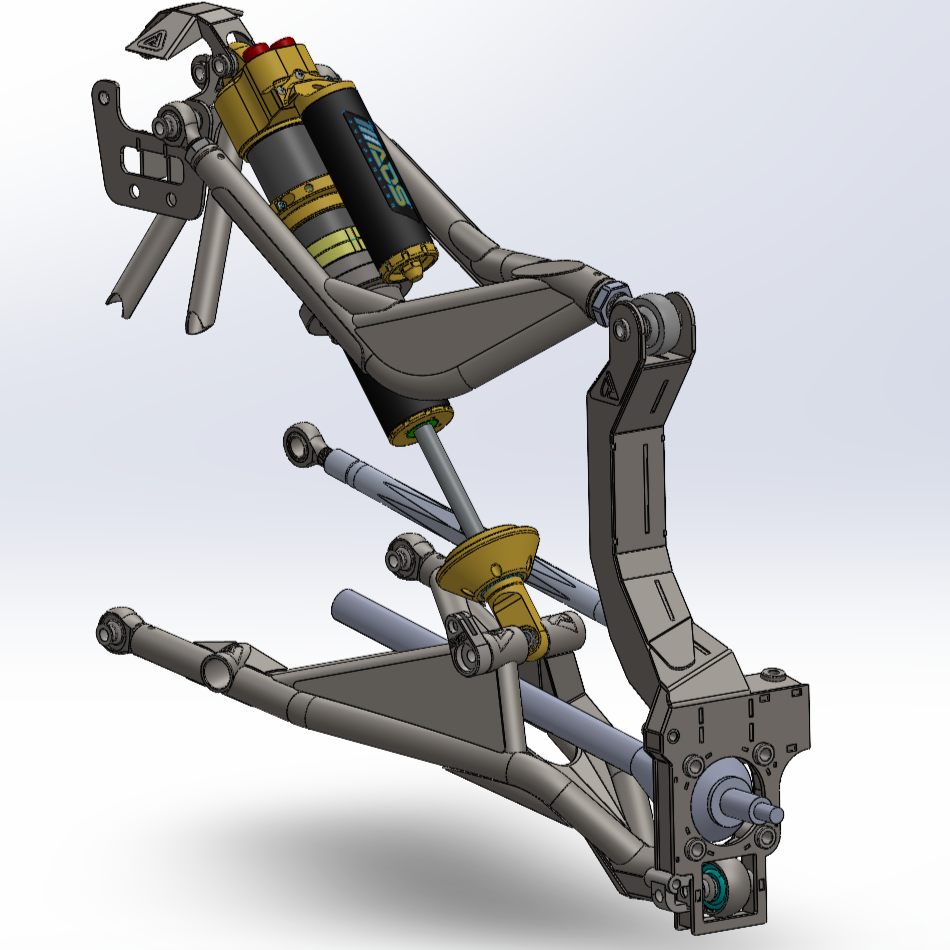 AVID Racing Can-Am Maverick R Baja Race 4130 Chromoly Uprights / Knuckle CAD draft attached to ADS race shocks and tie rod