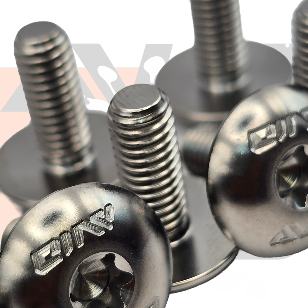 AVID Racing universal titanium body bolt kit close up view of precision hardware