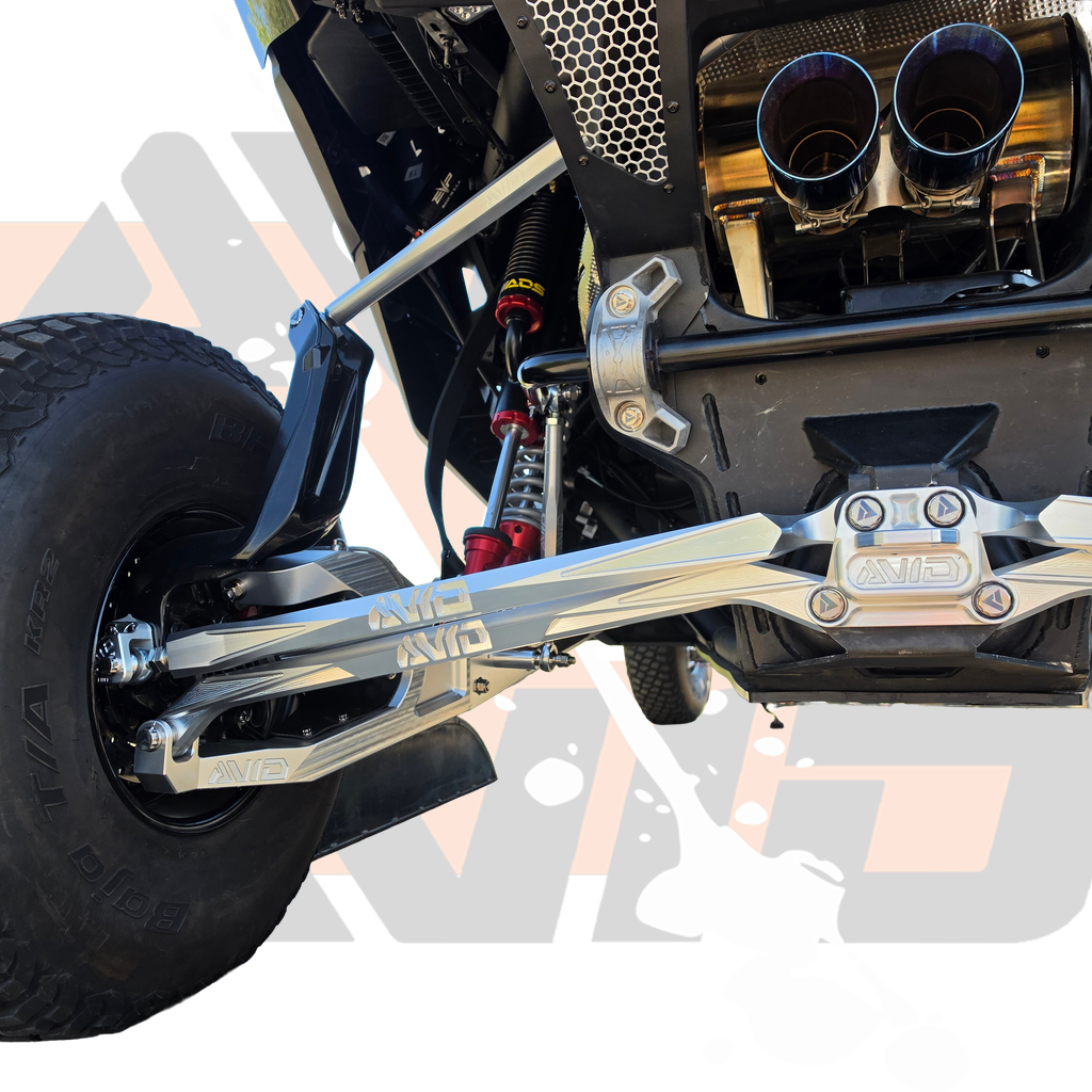 AVID Racing Can-Am Maverick R HD Billet Radius Rod Plate | AVID Racing — Installed Rear View — AVID-MAVR-BRRPKIT1_01 [AVID:c28b3699-fe6e-4001-98c4-6ae606131b3e]