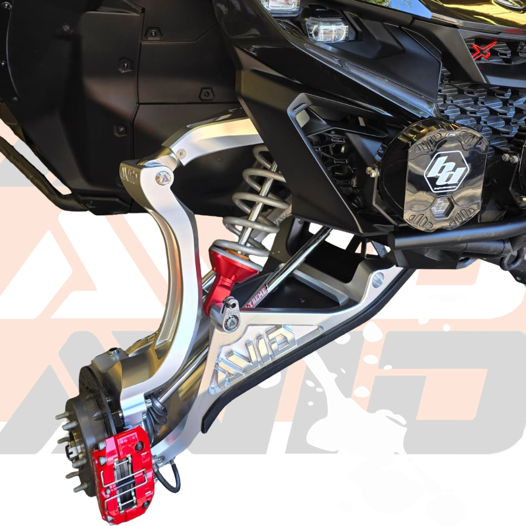 AVID Racing Can-Am Maverick R Billet Aluminum Front Suspension Kit | AVID Racing — Installed Front Suspension Detail — AVID-MR-BRFCAKIT1_15 [AVID:07e40eba-aeb3-4459-b9a4-279f8b5222b0] [AVID-VERSION:08629867-d61e-4234-aa32-6ba12c81a8ef]