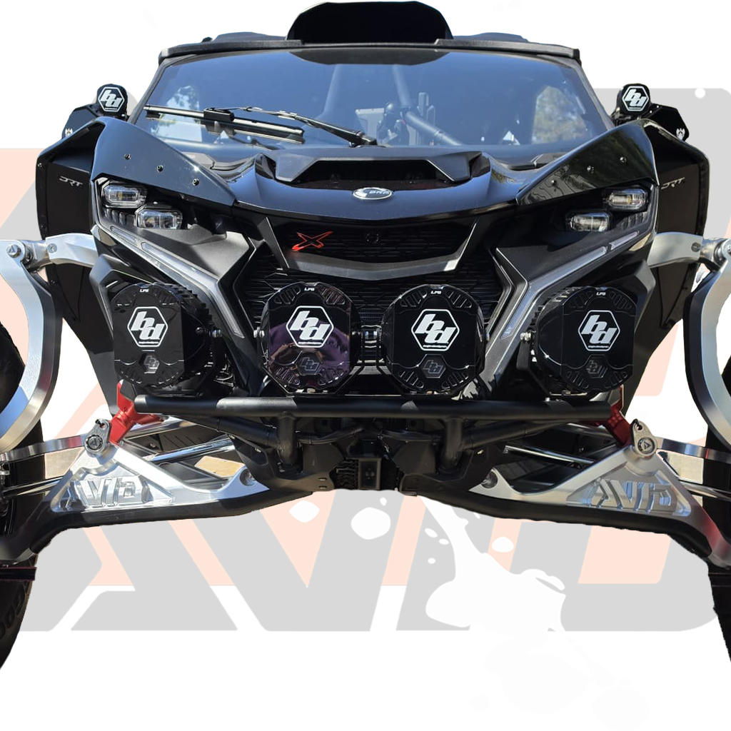 AVID Racing Can-Am Maverick R Billet Aluminum Front Suspension Kit | AVID Racing — Installed Front View — AVID-MR-BRFCAKIT1_14 [AVID:b8a64c0c-1129-4fd0-8b8b-ff2d27c4eefd] [AVID-VERSION:71d96053-2bb3-451e-98f1-790e7f1e8de3]