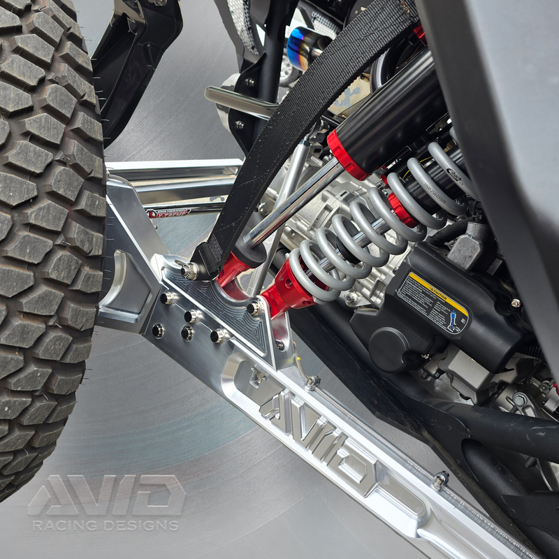 AVID Racing Can-Am Maverick R Race Billet Trailing Arm Kit — Installed Suspension Detail — AVID-MRMAX-BDDSTA-KIT01_02 [AVID:172b394f-2c16-4786-a2a4-9cde8e51278f] [AVID-VERSION:c985fcbc-5dab-47f0-99f4-a1ec8cd48bc5]