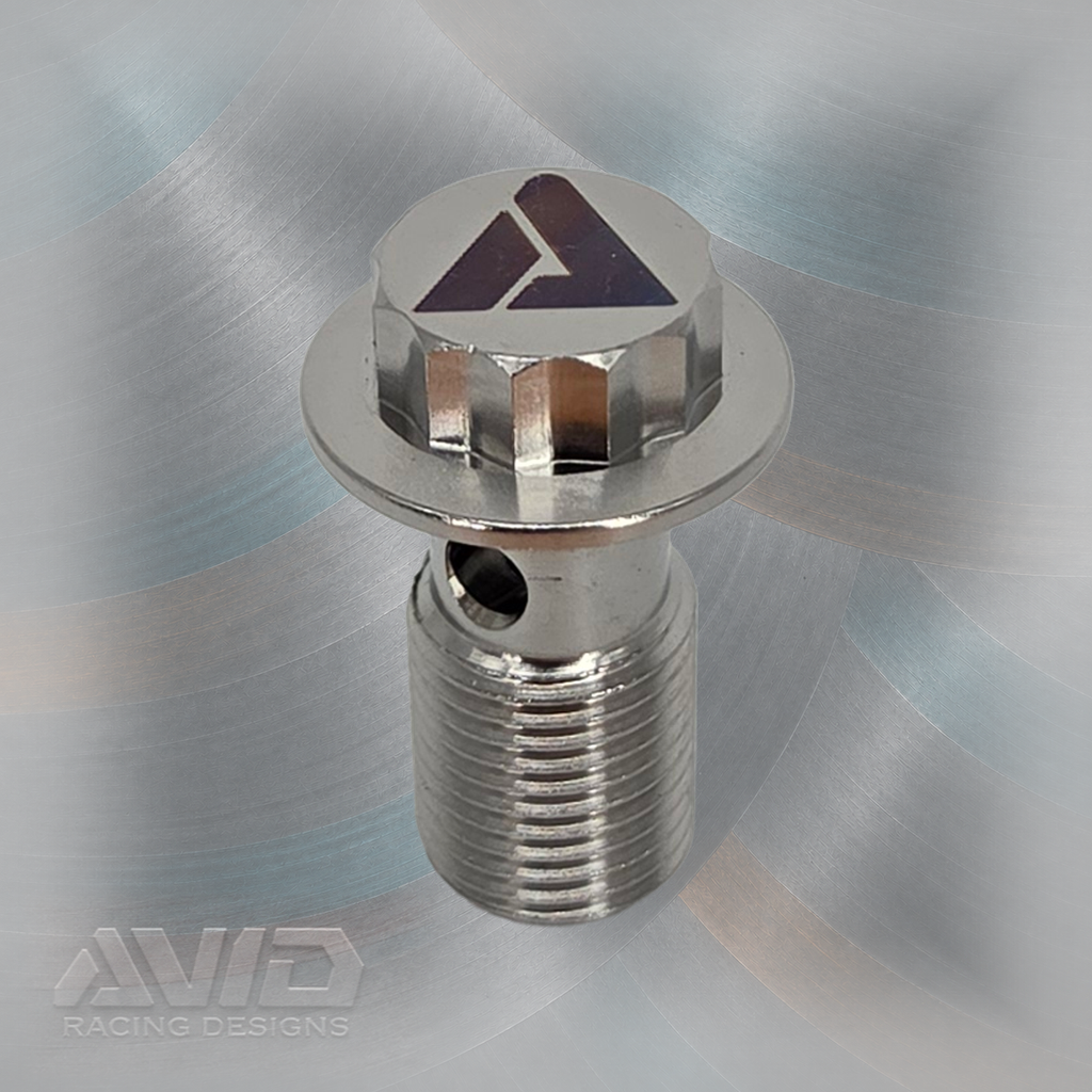 AVID Racing Titanium Banjo Bolt, M10 x 1.0 x 20 mm, 12 mm Thread | AVID Racing — Component Detail — M10-TBAN-20x8-10_02 [AVID:d06b92cb-f0c9-47f9-9b5b-755ff2d00744] [AVID-VERSION:94e077ea-ede1-4d39-aba7-6936429f41f8]