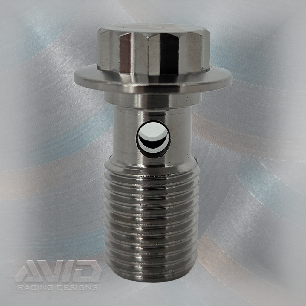 AVID Racing Titanium Banjo Bolt, M10 x 1.0 x 20 mm, 12 mm Thread | AVID Racing — Front View — M10-TBAN-20x8-10_03 [AVID:07a86cea-0aea-4735-9bbc-2e6b1fee7f91] [AVID-VERSION:94545634-0cc1-4958-85fe-9d2aab02294c]
