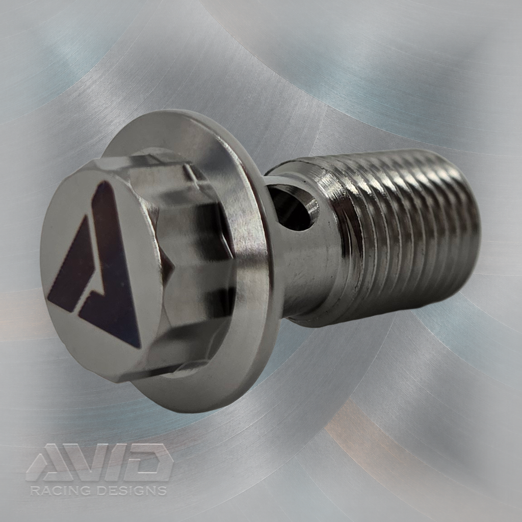 AVID Racing Titanium Banjo Bolt, M10 x 1.0 x 20 mm, 12 mm Thread | AVID Racing — Component Detail — M10-TBAN-20x8-10_06 [AVID:d788fd4d-f8c2-4526-8da1-2d87e95b1af6] [AVID-VERSION:10a0ccb3-adf4-469f-8c05-2f6bd8daf70e]