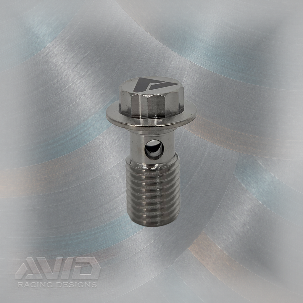 AVID Racing Titanium Banjo Bolt, M10 x 1.25 x 20 mm, 12 mm Thread | AVID Racing — Front View — M10-TBAN-20x8-125_03 [AVID:30fbdea1-c50a-4ec6-8adf-839608237e60] [AVID-VERSION:c7727e68-0b10-4a29-b7e3-76fd129f8e46]