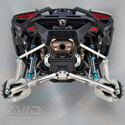 AVID Racing Can-Am Maverick R 2-Seater Billet High Clearance Radius Rod Kit - 7075-T6 | AVID Racing — Installed Rear View — AVID-MAVR-HCBRRK2_01 [AVID:746d7aaa-06f4-4f49-8fc6-08df368dc460] [AVID-VERSION:2be0209e-7410-4ca5-a484-9f1383da6303]