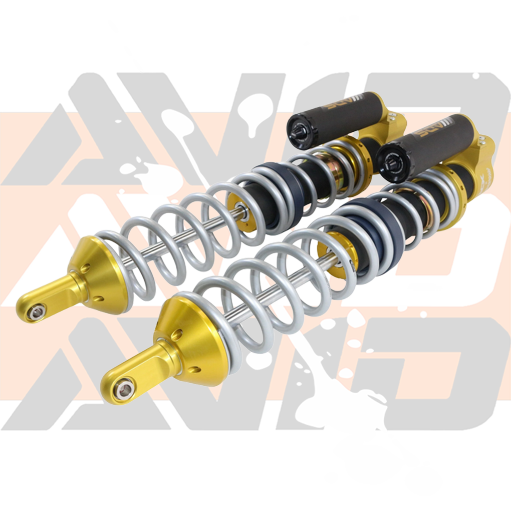 Can-Am Maverick R ADS Direct Fit MBR Front Race Shock side view of shocks on branded background