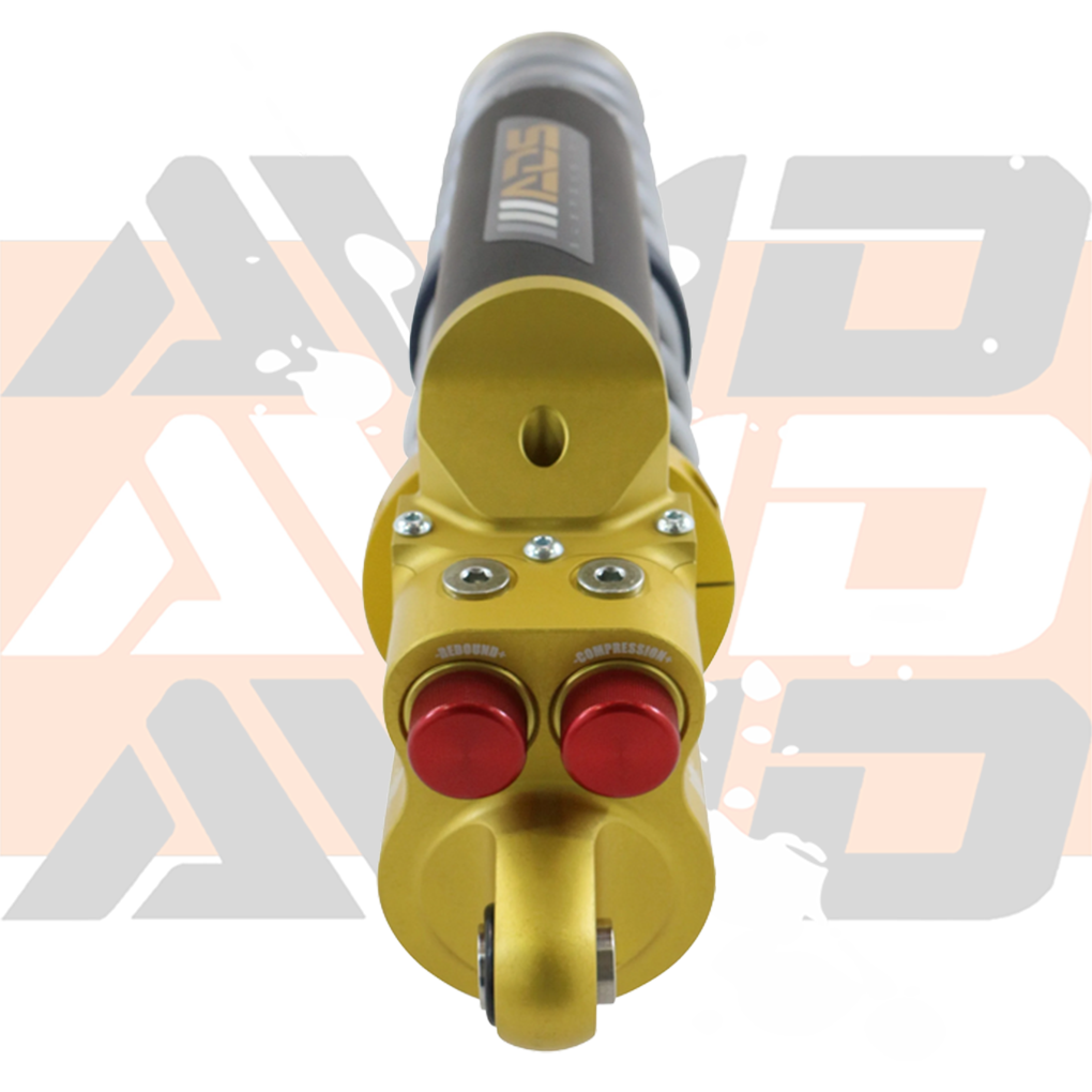 Can-Am Maverick R ADS Direct Fit MBR Front Race Shock detail of reservoir on branded background