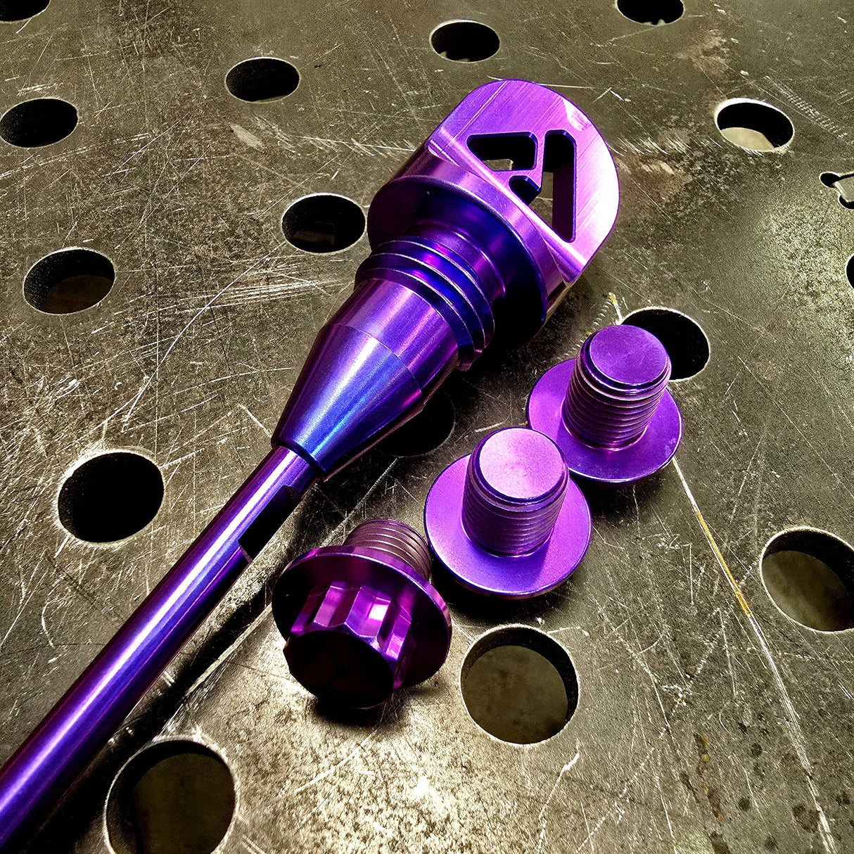 AVID Racing Can-Am Maverick R Dipstick and Titanium bolts anodized in hyper purple