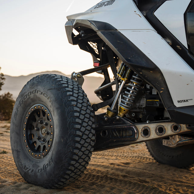 AVID Racing Can-Am Maverick R Rear Race Trailing Arm and Dual Shock Conversion Kit mounted on vehicle