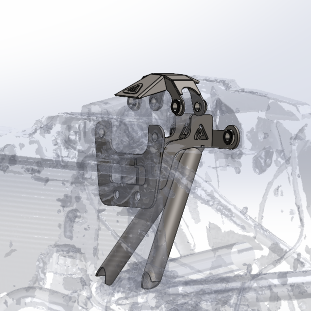 AVID Racing Can-Am Maverick R Front Upper Shock Tower Gusset Kit CAD draft mounted on vehicle