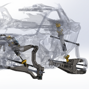 AVID Racing Maverick R MAX Rear Race Trailing Arm Kit, Factory Shock Location CAD draft paired with AVID front suspension kit