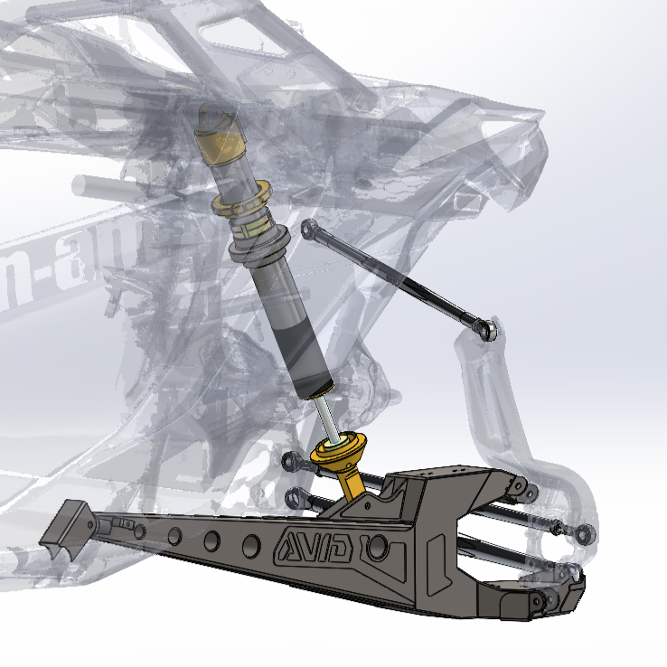 AVID Racing Maverick R MAX Rear Race Trailing Arm Kit, Factory Shock Location detail of trailing arm CAD draft