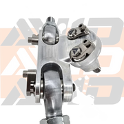 AVID Racing Can-Am Maverick R Steering Clevis Adapter Kit – Inner Tie Rod Upgrade close up of precision titanium hardware mounted on clevis