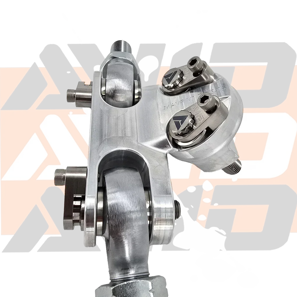 AVID Racing Can-Am Maverick R Steering Clevis Adapter Kit – Inner Tie Rod Upgrade close up of precision titanium hardware mounted on clevis