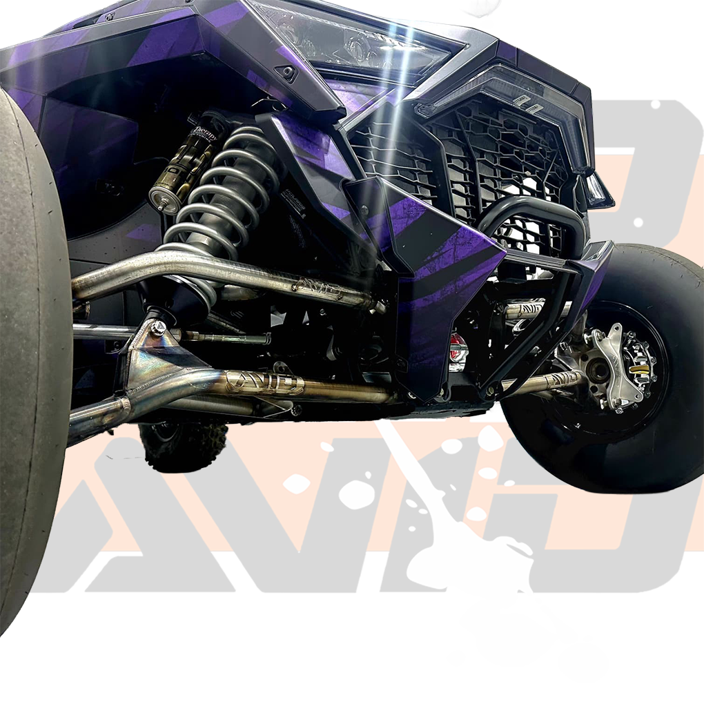 AVID Racing Polaris Pro R SC Light Weight Front Control Arm Kit designed with corrected geometry, 3/4" vertically mounted uniballs, billet 7075 uprights, and titanium hardware, this is the lightest way to get true race handling out of a stock-width Pro R. 