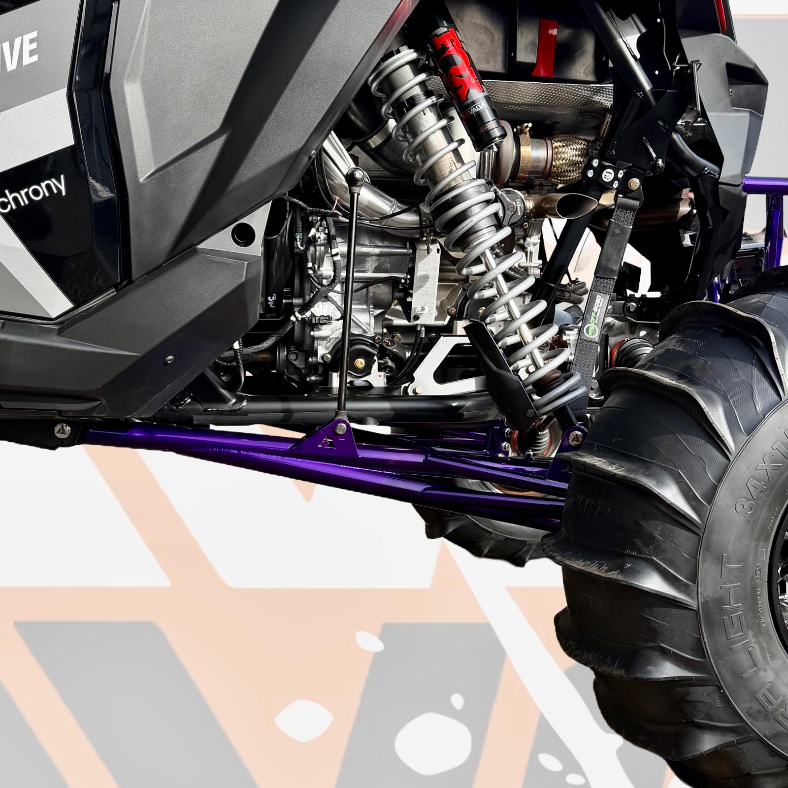AVID Racing Polaris Pro R XC trailing arm system installed no toe link rear suspension mounted on vehicle