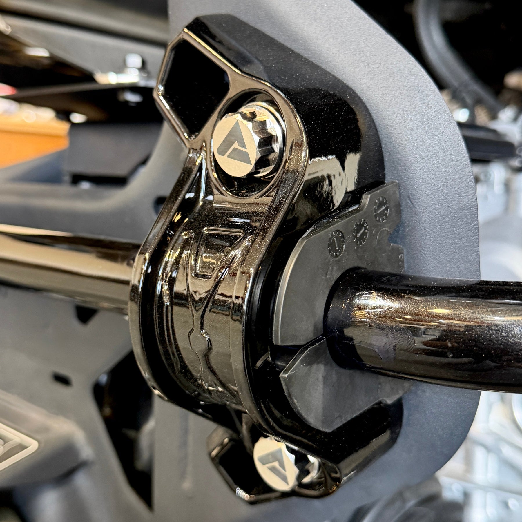 AVID Racing Can-Am Maverick R Rear Sway Bar Titanium Bolt Hardware Kit mounted on vehicle