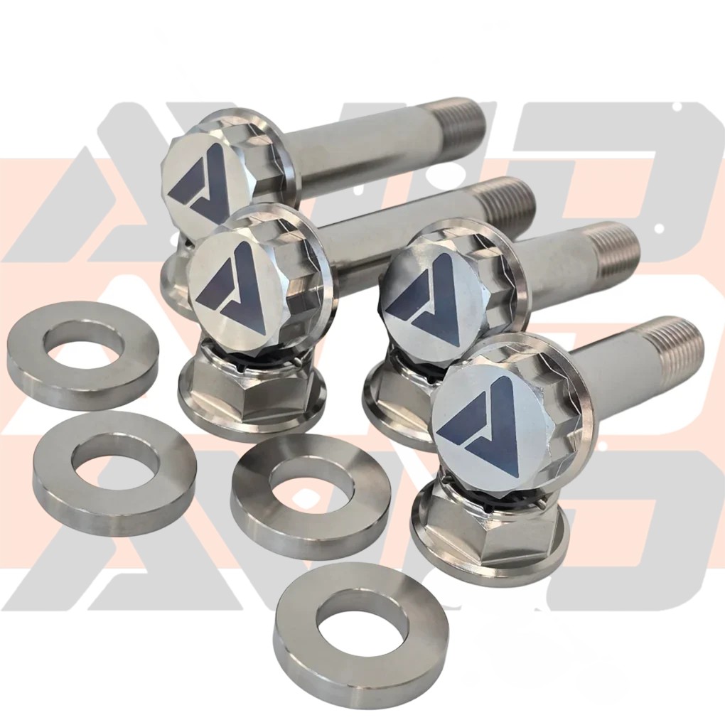 AVID Racing Can-Am Maverick R Rear Shock Titanium Hardware Kit side view of complete hardware kit
