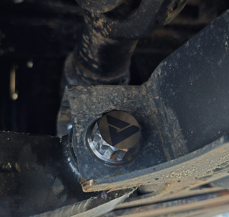 AVID Racing Can-Am Maverick R Stock Front Control Arm Titanium Bolt Hardware Kit bottom view mounted on vehicle