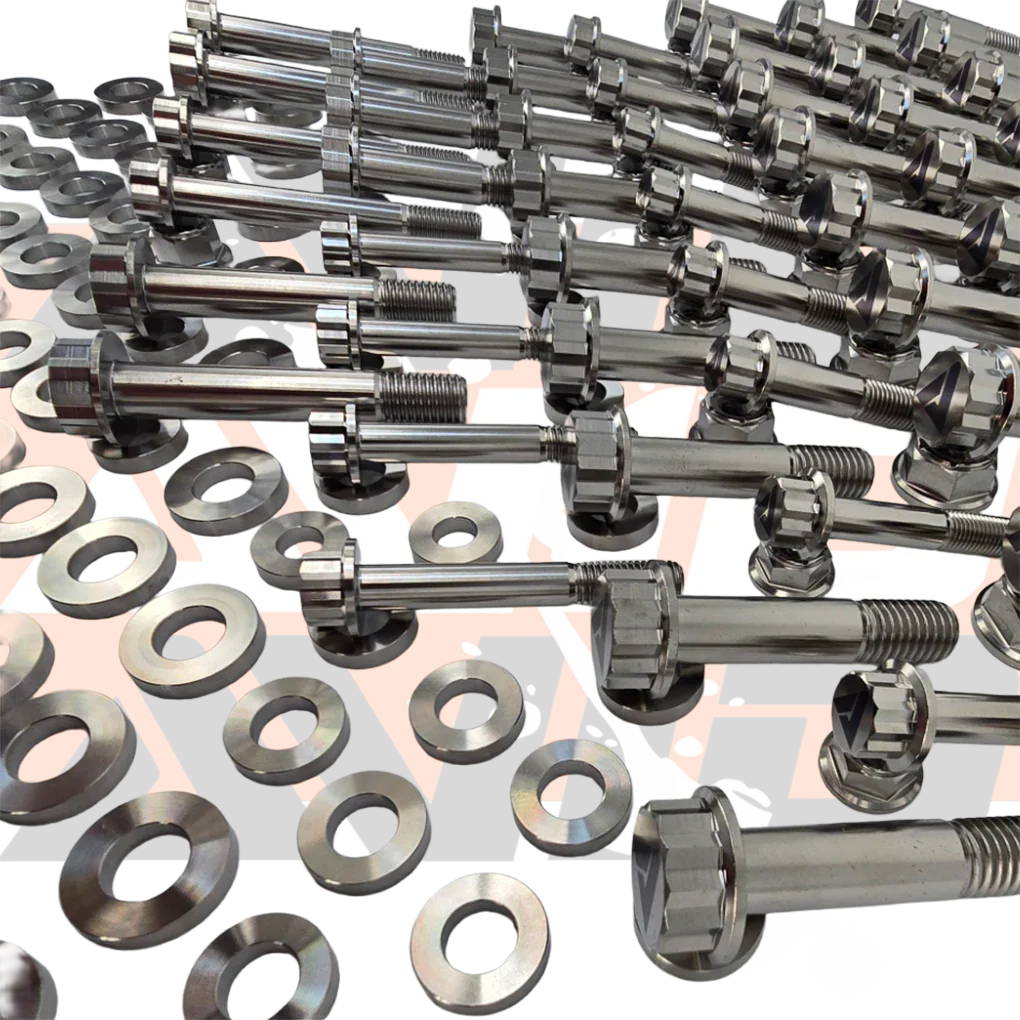 AVID Racing Can-Am Maverick R Ultimate Titanium Bolt Hardware Kit side view of hardware kit