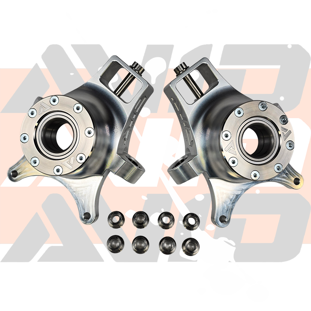 AVID Racing Can-Am Maverick X3 HD Rear Billet Knuckle Kit full kit including billet knuckles and misalignments top view