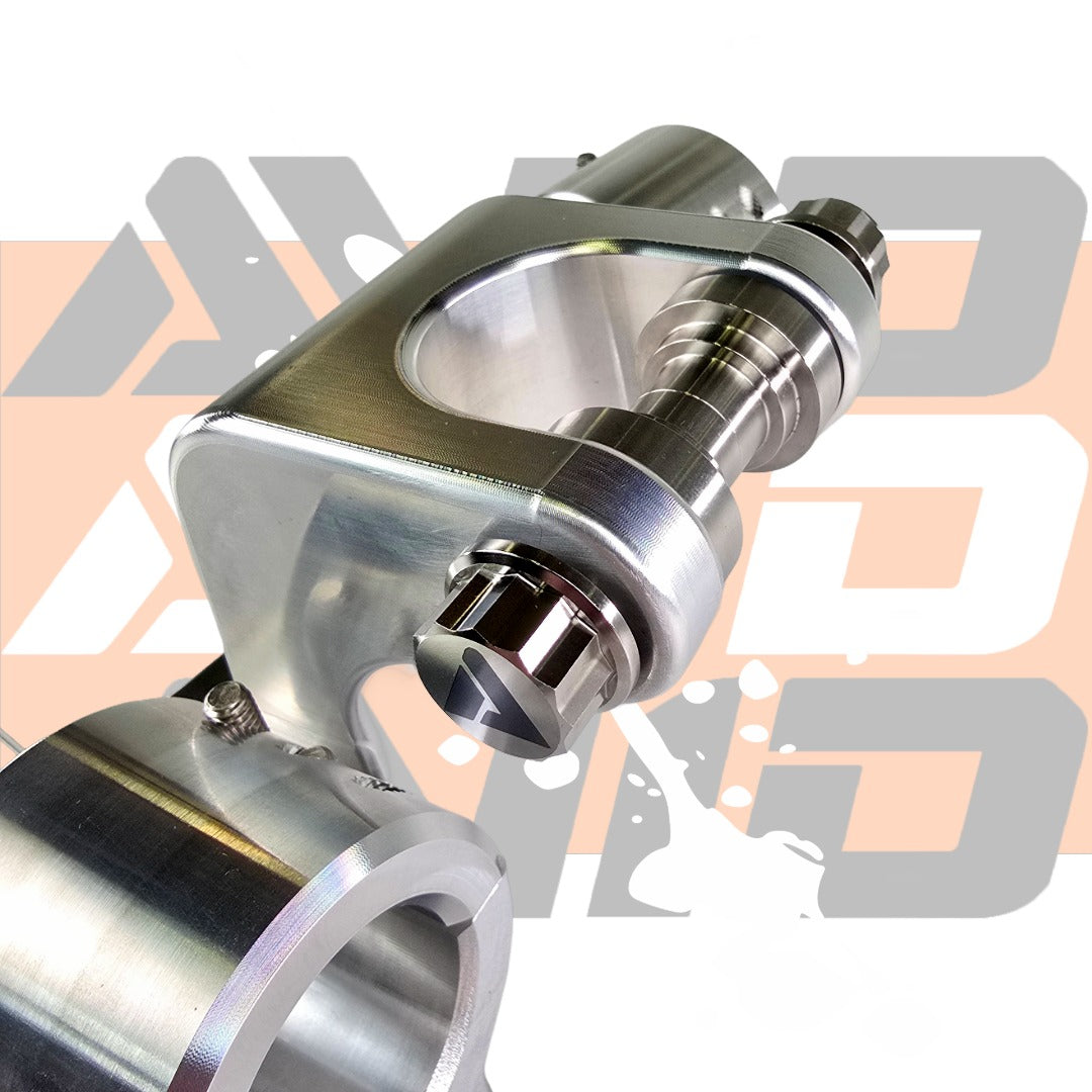 AVID Racing Yamaha YXZ1000 rear shock tower relocation for years 2019+ with mounted titanium hardware on billet component