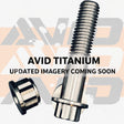 AVID racing titanium fastener hardware showing precision bolt and nut, updated product imagery coming soon