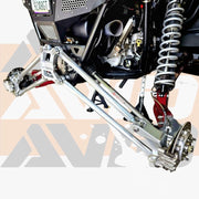 Polaris Pro R XC trailing arm system installed no toe link rear suspension, billet radius rods and billet radius rod plate