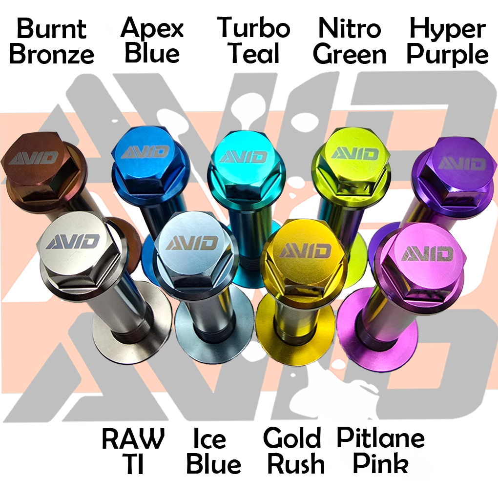 AVID Racing anodizing options for precision titanium hardware