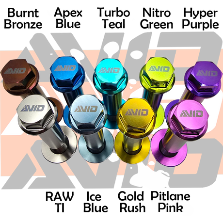 AVID Racing anodizing options for precision titanium hardware
