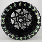 AVID Racing 12 point precision titanium hardware kit mounted on packard wheels anodized green