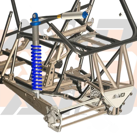 AVID Racing Yamaha YXZ1000R YX3 Hybrid Rear Chassis Conversion Kit CAD draft showing shock relocation mount, geometry improvements, rear differential placement