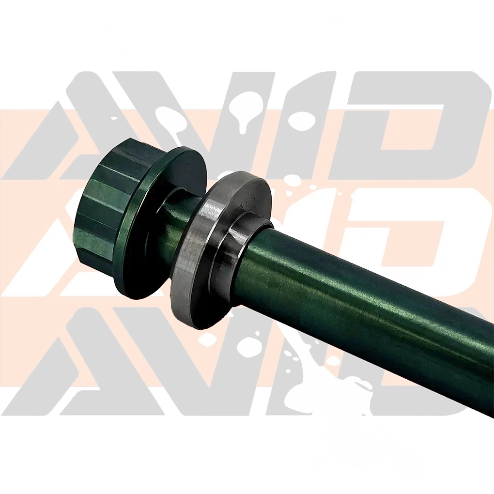 AVID Racing chromoly steel weld washer on an anodized titanium 12 point bolt