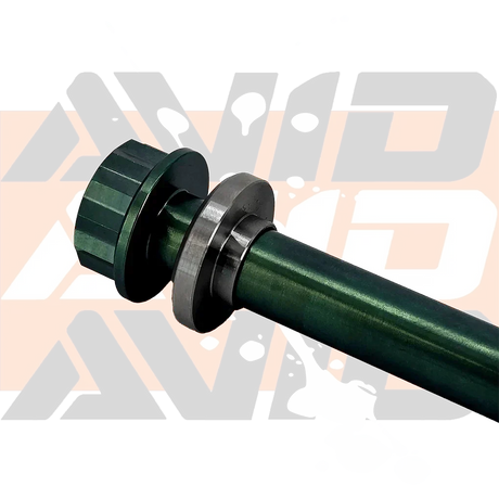 AVID Racing chromoly steel weld washer on an anodized titanium 12 point bolt